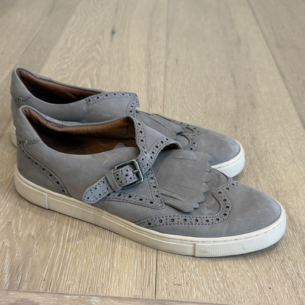 Frye Gray Women’s Leather Sneaker  with Buckle Detail